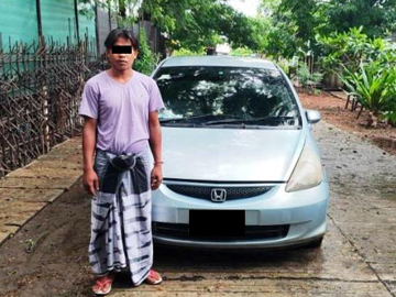 မကွေးတိုင်းဒေသကြီး၊ ပွင့်ဖြူမြို့နယ်၌ လိုင်စင်မဲ့မော်တော်ယာဉ် တစ်စီး ဖမ်းဆီးအရေးယူမှု မှတ်တမ်းဓာတ်ပုံ။