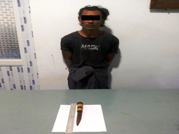 ရှမ်းပြည်နယ်၊ ကလောမြို့နယ်၌ ဓားဦးချွန် ကိုင်ဆောင်ရမ်းကားနေသူ အမျိုးသား တစ်ဦးအား ဖမ်းဆီးအရေးယူမှု မှတ်တမ်းဓာတ်ပုံ။