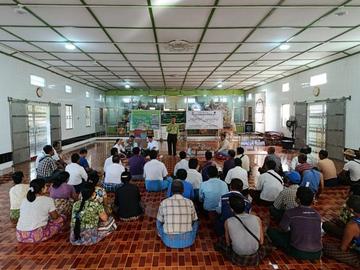 ရန်ကုန်တိုင်းဒေသကြီး၊ တွံတေးမြို့နယ်၊ ရေကျော်ကျေးရွာဘုန်းကြီးကျောင်း၌ နွေစပါး၊ ဆောင်းသီးနှံ နေကြာဖြစ်ထွန်းအောင်မြင်စေရေးအတွက် တောင်သူနည်းပညာပေးပွဲ  အခမ်းအနား ကျင်းပမှု မှတ်တမ်းဓာတ်ပုံ။