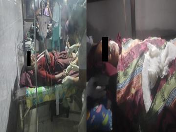 မန္တလေးတိုင်းဒေသကြီး၊ နွားထိုးကြီးမြို့နယ်၌ PDF အမည်ခံ အကြမ်းဖက်သမားများက  Drop Bomb ဖြင့် ပစ်ချတိုက်ခိုက်ခဲ့မှုကြောင့် သံဃာတော် နှစ်ပါး  ထိခိုက်ဒဏ်ရာရရှိမှု မှတ်တမ်းဓာတ်ပုံ။