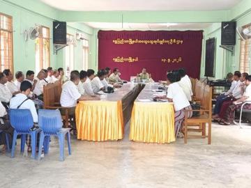 ရန်ကုန်တိုင်းဒေသကြီး၊ ရွှေပြည်သာမြို့နယ်အထွေထွေအုပ်ချုပ်ရေးဦးစီးဌာန၌ ရက်(၁၀၀) စီမံချက် လုပ်ငန်းများနှင့်စပ်လျဉ်း၍ လုပ်ငန်းညှိနှိုင်းအစည်းအဝေး ကျင်းပမှု မှတ်တမ်းဓာတ်ပုံ။
